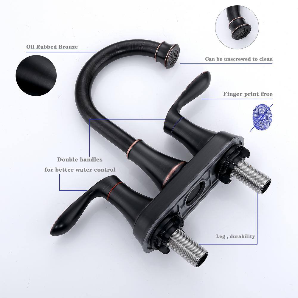 Oil Rubbed Bronze Double Handle Bathroom Faucet with Drain Kit
