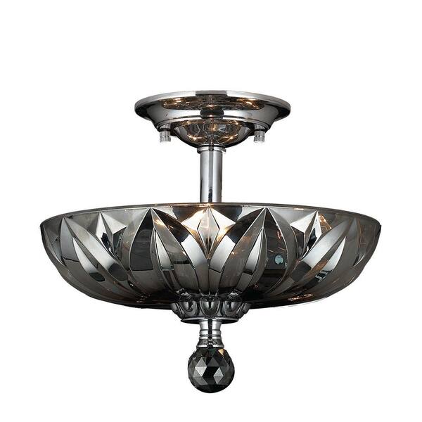 Worldwide Lighting Mansfield Collection 3-Light Chrome and Smoke Crystal Ceiling Light