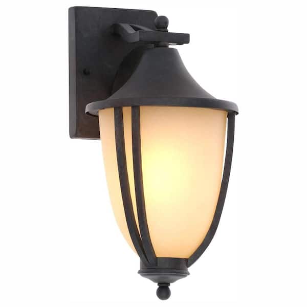 Hampton Bay 14.5 in. 1-Light Rustic Iron Outdoor Wall Lantern Sconce (2-Pack)