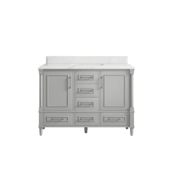 Willow Collections Hudson 48 in. W x 22 in. D x 36 in. H Bath Vanity in Coventry Gray with Cove Edge Calacatta Quartz Top