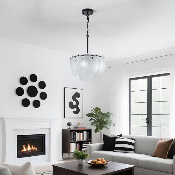 TinHon 3-Light Black Modern Glass Chandelier, E12 Pendant Light