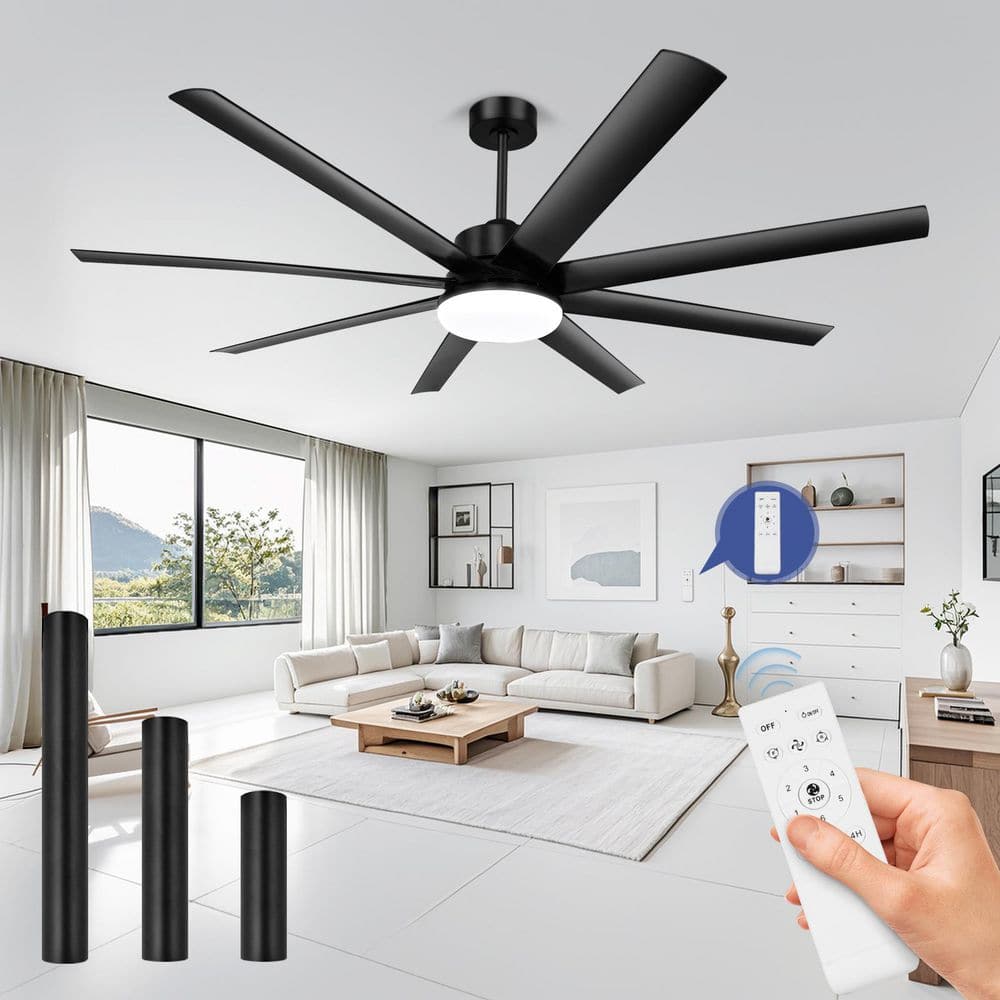 72 in. Matte Black Indoor/Outdoor Large Ceiling Fans with Light Kit and Rem
