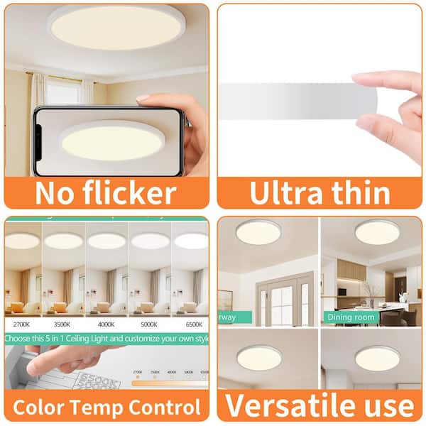 16 in. LED Flush Mount Ceiling Light, 32W 3520LM, Modern Low Profile Ceiling Light, 5 CCT Selectable, Dimmable