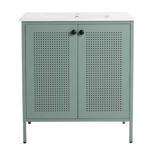 30 in. Freestanding Single Green Bath Vanity with White Ceramic Top Unassembled