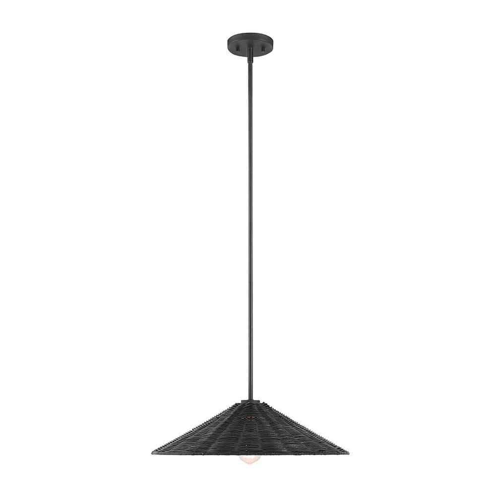 TUXEDO PARK LIGHTING 20 in. 1-Light Matte Black Shaded Pendant