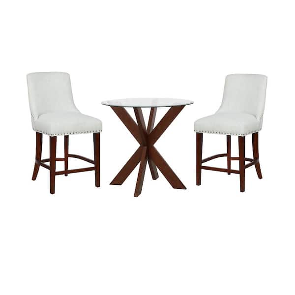 Linon Home Decor Trapp 3-Piece Round Espresso and Natural Glass Top Counter Dining Set Seats 2