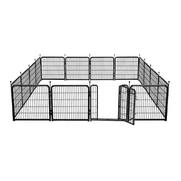 Decorative 48 in. Heavy Duty Iron Garden Fence with Gate 8 Panels 17.7 Ft Animal Barrier for Yard and Pet