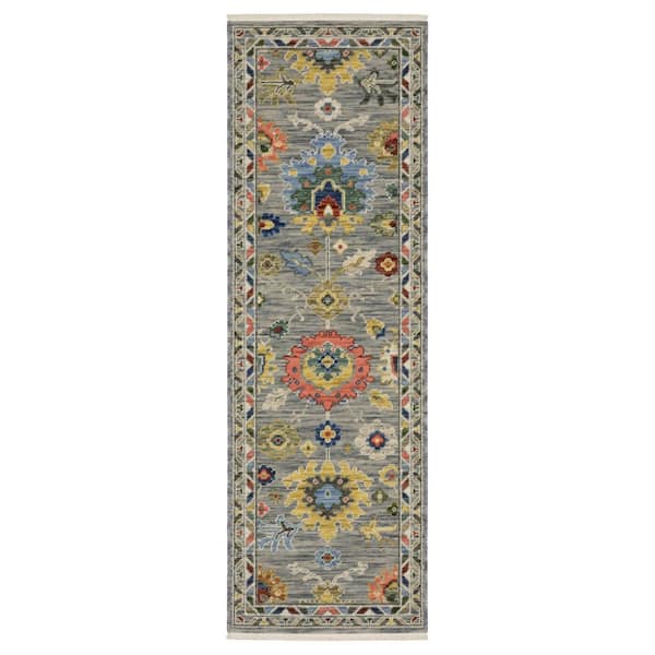 2 X 6 Gray, Blue, Green Oriental Washable Area Rug Runner Rug