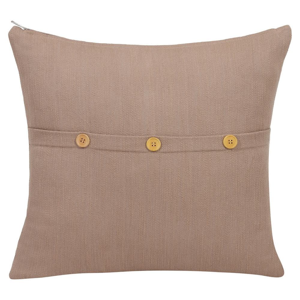 South Hampton Brown Buttoned Cotton 20 in. x 20 in. Indoor  Throw Pillow