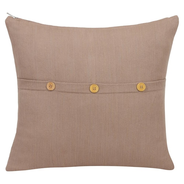 Unbranded South Hampton Brown Buttoned Cotton 20 in. x 20 in. Indoor  Throw Pillow