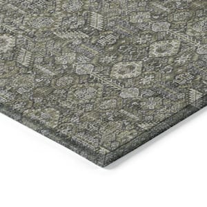 Moss Green and Gray 10 ft. x 14 ft. Woven Floral Rectangle Indoor/Outdoor Area Rug