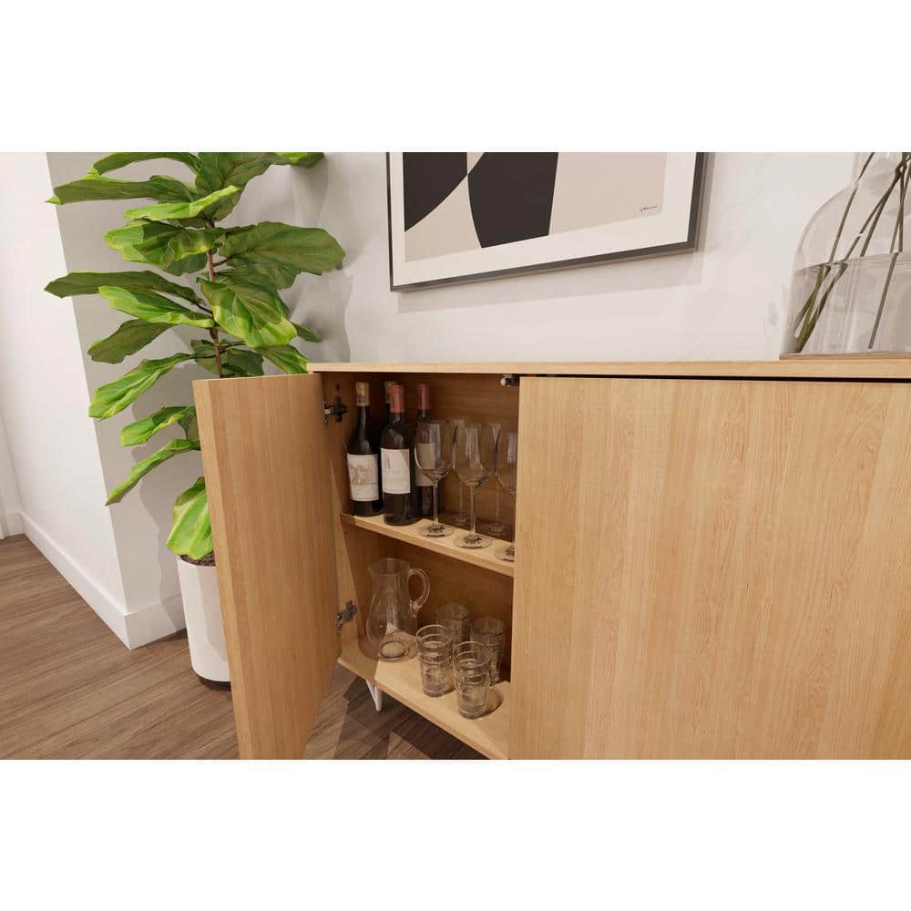 Golden Maple Slim 2-Door Storage Cabinet with Adjustable Shelving