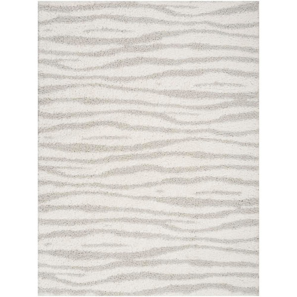 Nourison Modern Shag Ivory Grey 4 ft. x 6 ft. Abstract Contemporary Area Rug
