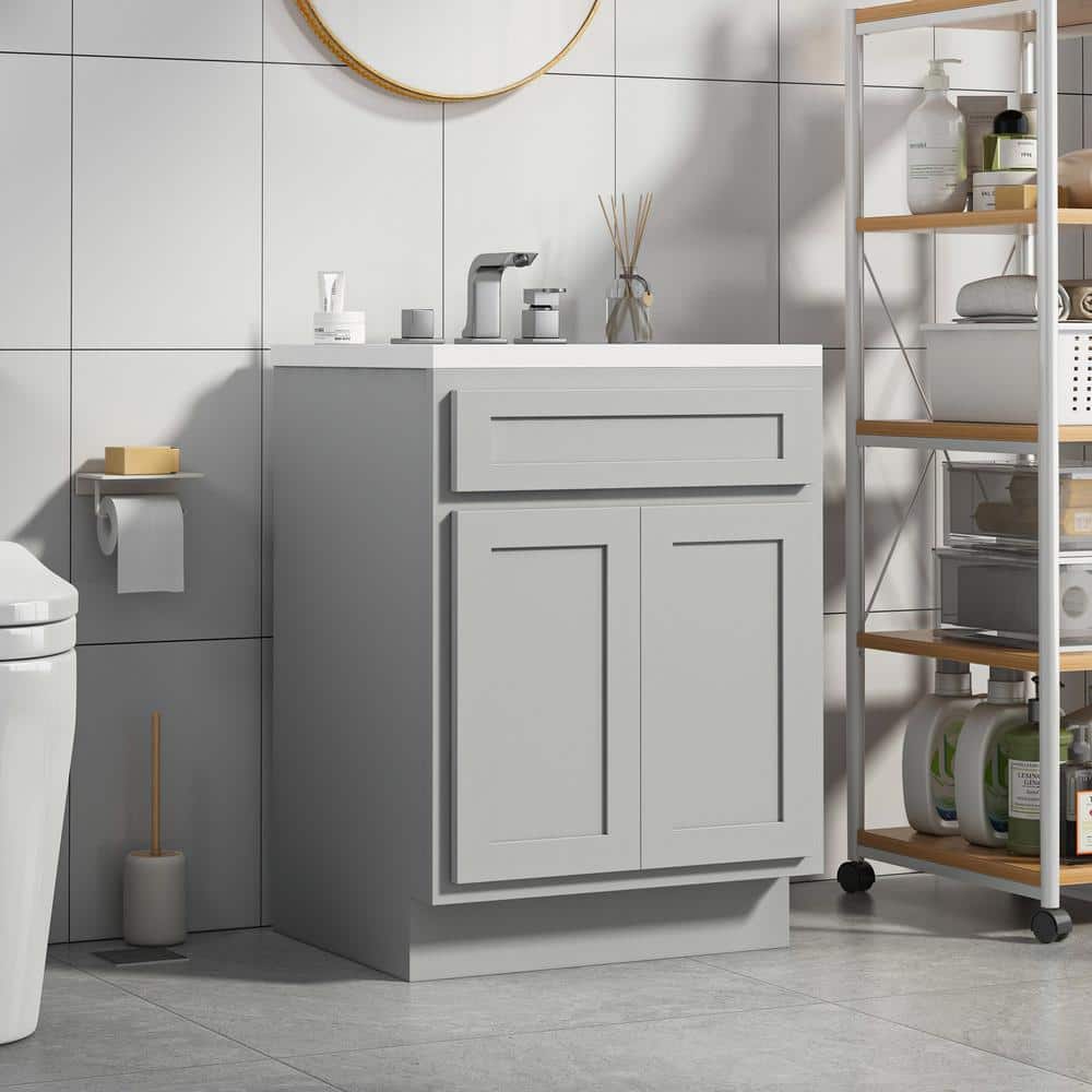 Gray 24" Freestanding Shaker-Style Vanity Cabinet