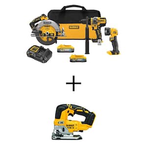 20V MAX Lithium-Ion Cordless 3-Tool Combo Kit and Brushless Jigsaw with 5.0 Ah Battery and 1.7 Ah Battery