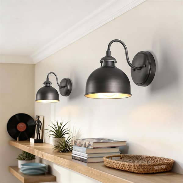 LNC Modern Farmhouse 6.6 in 1-Light Brushed Black and Silver Wall Sconce with Dome Metal Shade, LED Compatible Wall Light