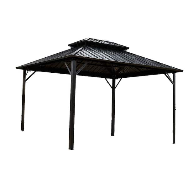 Pro Series 10 ft. x 10 ft. Black fixed gazebo color steel tile double-roof pavilion gazebo
