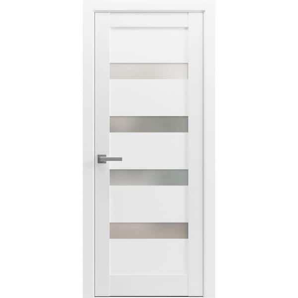 Sartodoors 4113 42 in. x 80 in. Left-Hand/Inswing Solid Frosted Glass White Single Prehung Interior Door with Hardware
