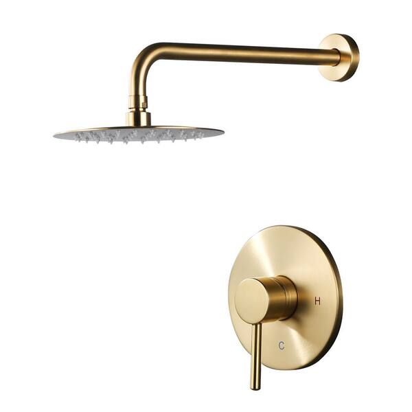 AVITAS Single Handle 1-Spray Shower Faucet 1.8 GPM with High Pressure 8 in. Rain Shower Head in Brushed Gold (Valve Included)