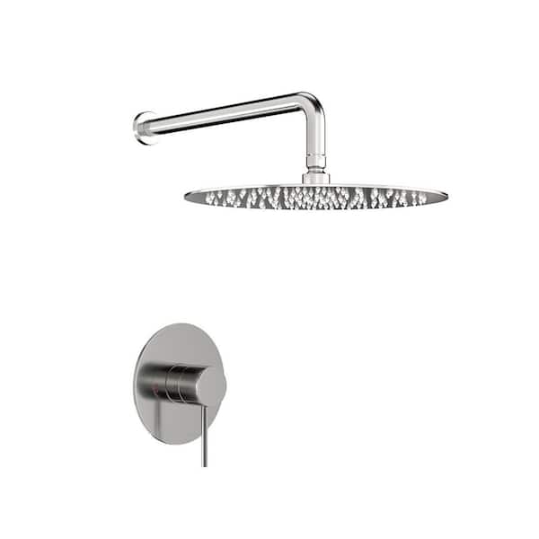Unbranded Single Handle 1-Spray Patterns with 1.8 GPM 10 in. Wall Mount Rain Fixed Shower Head in Brushed Nickel