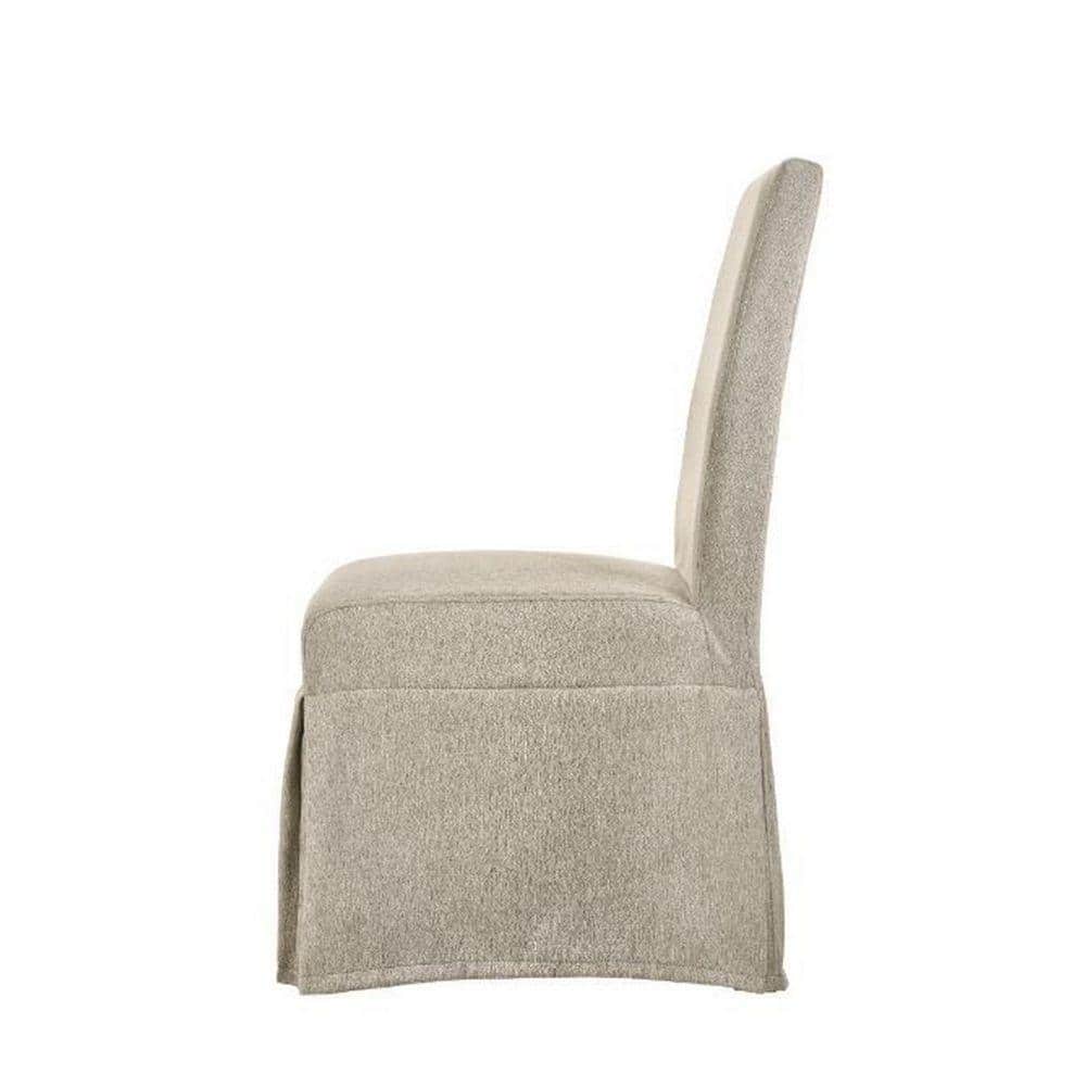 Elegant Beige Upholstered Rubberwood High-Back Side Chair, Set of 2