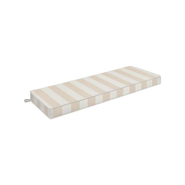 HAVEN WAY Universal 48 in. x 17 in. 1-Piece Outdoor Rectangular Bench Cushion in Beige/White Stripe (1-Pack)