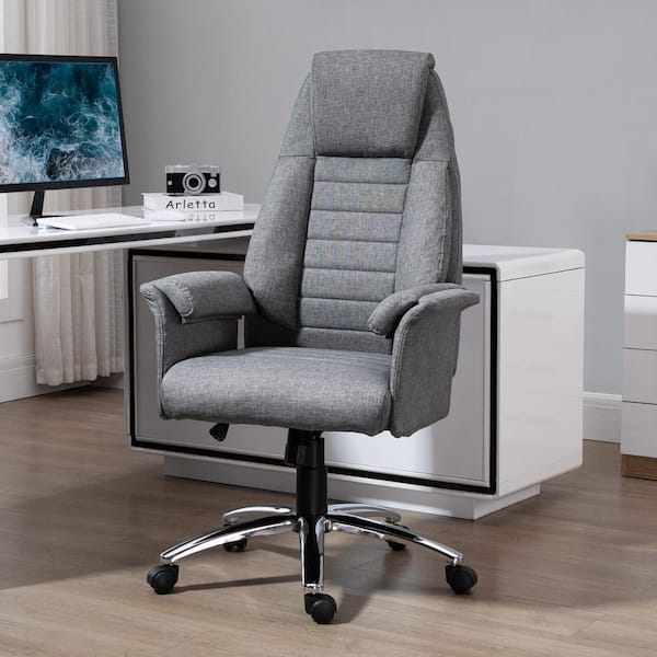 HOMCOM Light Grey, High Back Fabric Executive Chair with Padded Armrests,  Ergonomic Home Office Chair with Headrest, Adjustable 921-032GY - The Home  Depot