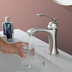 Single-Handle Modern Single Hole Bathroom Faucet in Brushed Nickel
