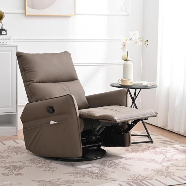 Brown 360° Swivel PU Rocking Recliner Chair for Bedroom