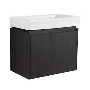 24 in. W. Single Sink Floating Bath Vanity in Black with White Basin Top, Wooden Storage