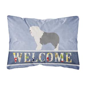 12 in. x 16 in. Multi-Color Lumbar Outdoor Throw Pillow Old English Sheepdog Welcome