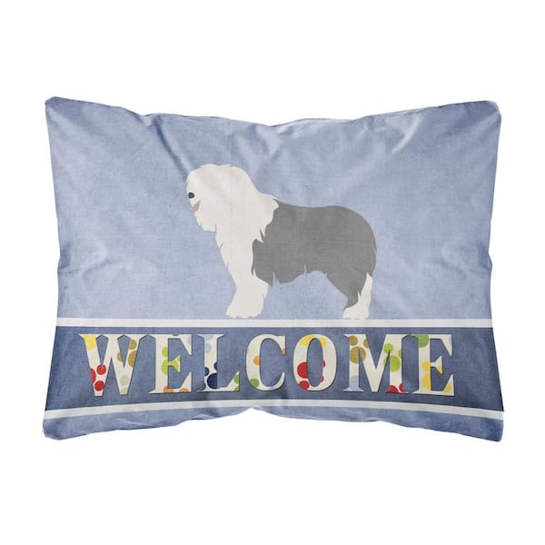 Caroline's Treasures 12 in. x 16 in. Multi-Color Lumbar Outdoor Throw Pillow Old English Sheepdog Welcome