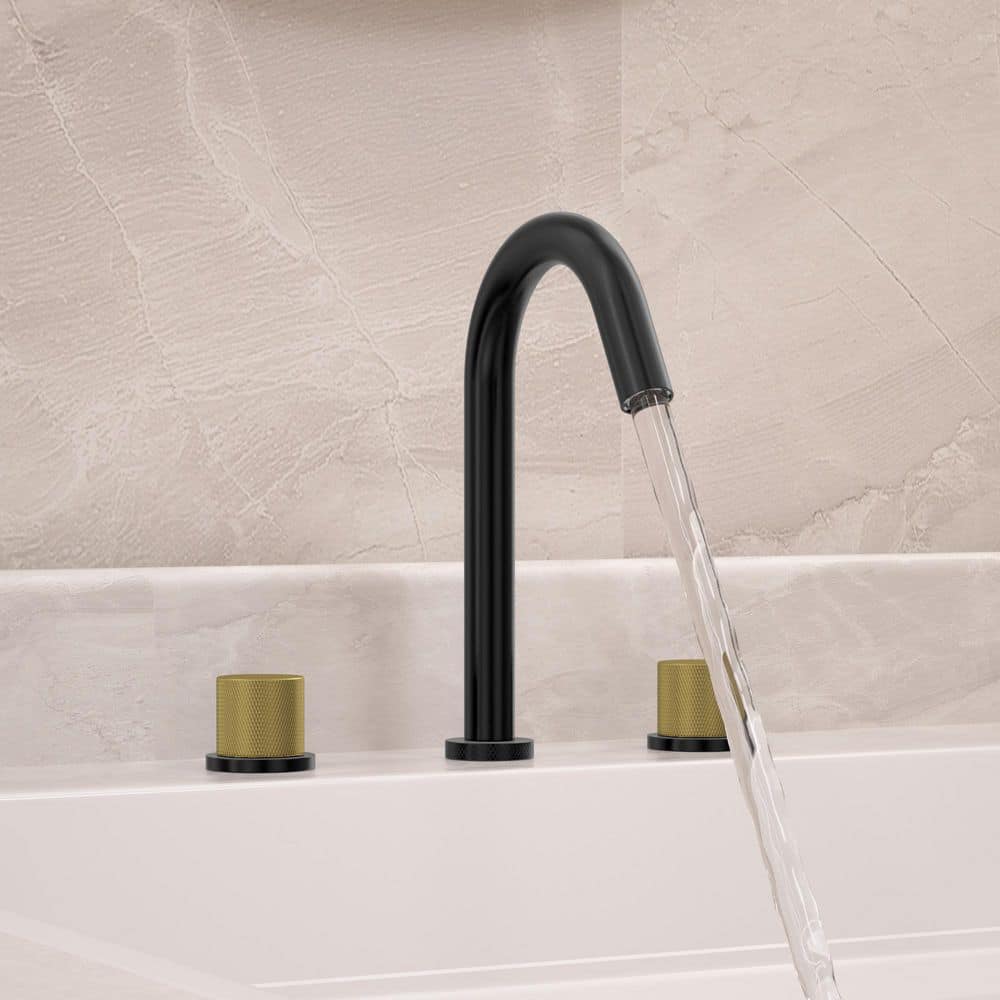 8 in. Widespread Double Handle High-Arc Bathroom Faucet with Drain Assembly Included in Black & Gold price history on PriceWatchPro