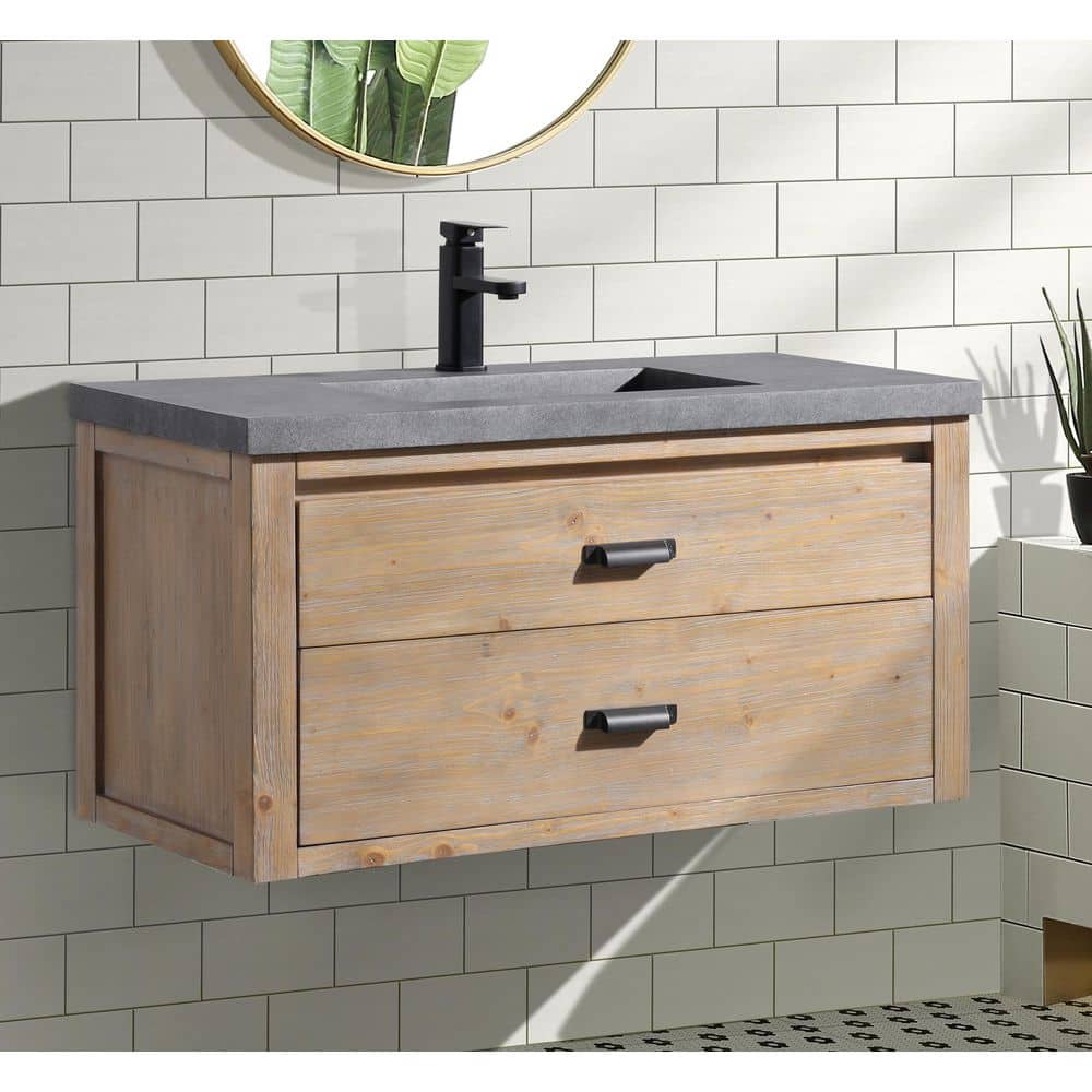 Kane 36" Weathered Fir Floating Bathroom Vanity with Cement Countertop