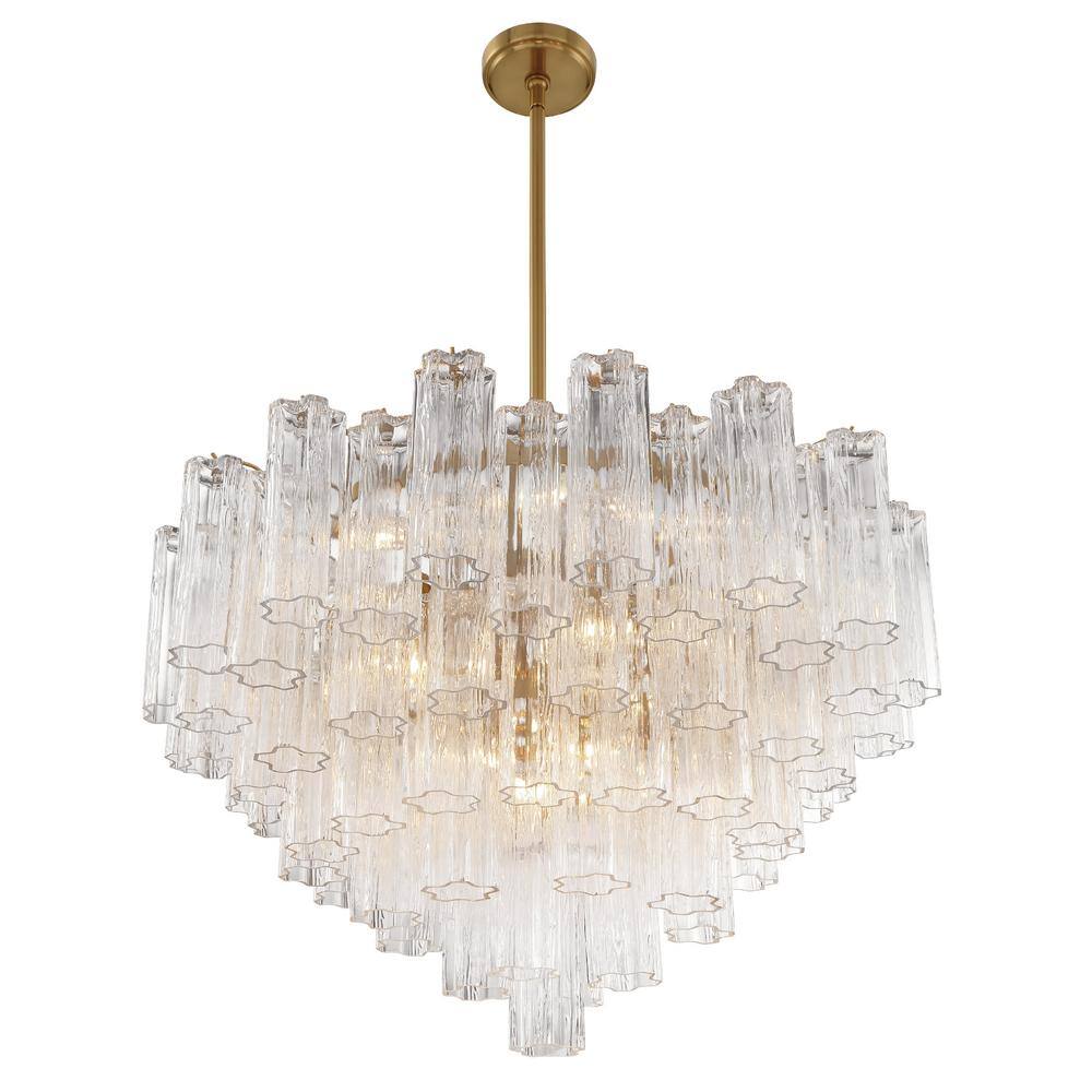 Aged Brass and Clear Glass 16-Light Chandelier