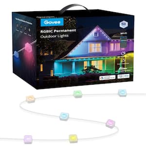 RGBIC Permanent 50 ft. Outdoor Smart Plug-In Color Changing White Tape LED String Light with IP65 Waterproof Housing