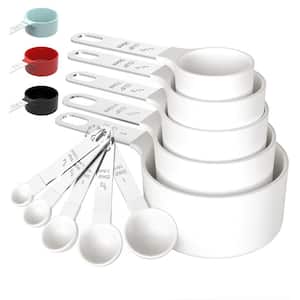 Premium 10-Piece White Plastic Measuring Cup Set with Stainless Steel Handle