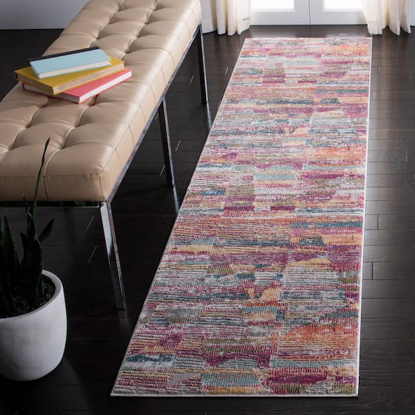 Porcello 2 ft. x 9 ft. Red/Blue Distressed Geometric Runner Rug