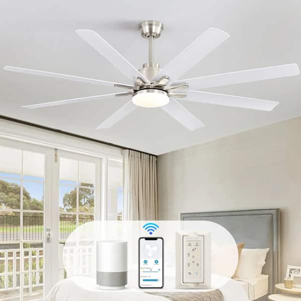 66 in. Smart Indoor/Outdoor Nickel Modern Ceiling Fan with Dimmable LED Light and Remote Control