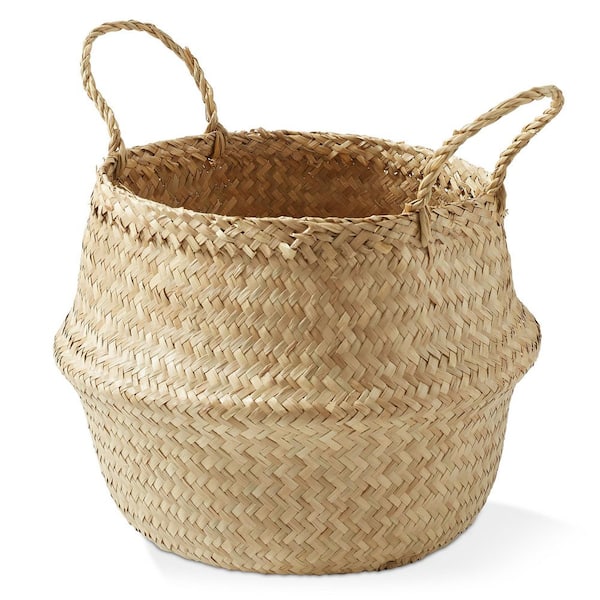 Casafield Brown Natural 13.5 in. x 5.5 in. Seagrass Decorative Basket Large Storage Bin for Use as Planter for Plants and Trees