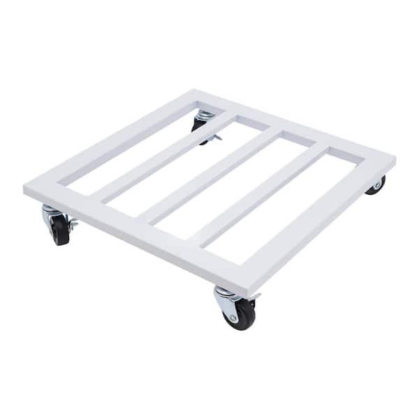 YIYIBYUS 14 in. White Square-Shaped Rolling Plant Stand Heavy-Duty Iron Plant Flower Pot Tray Stand with Universal Wheels