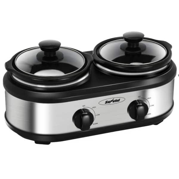 Aoibox 5 qt. Stainless Steel Silver Double Crockpot Slow Cooker SNSA01 ...