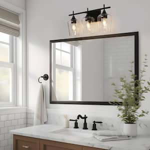 21 in. 3-Light Modern Industrial Black Bathroom Vanity Light with Goblet Shaped Clear Glass Shades