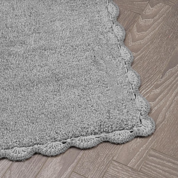 Heathered Crochet Border Dark Gray 17 x 24 in. / 20 x 32 in. Solid Color Cotton 2-Piece Bath Rug Set