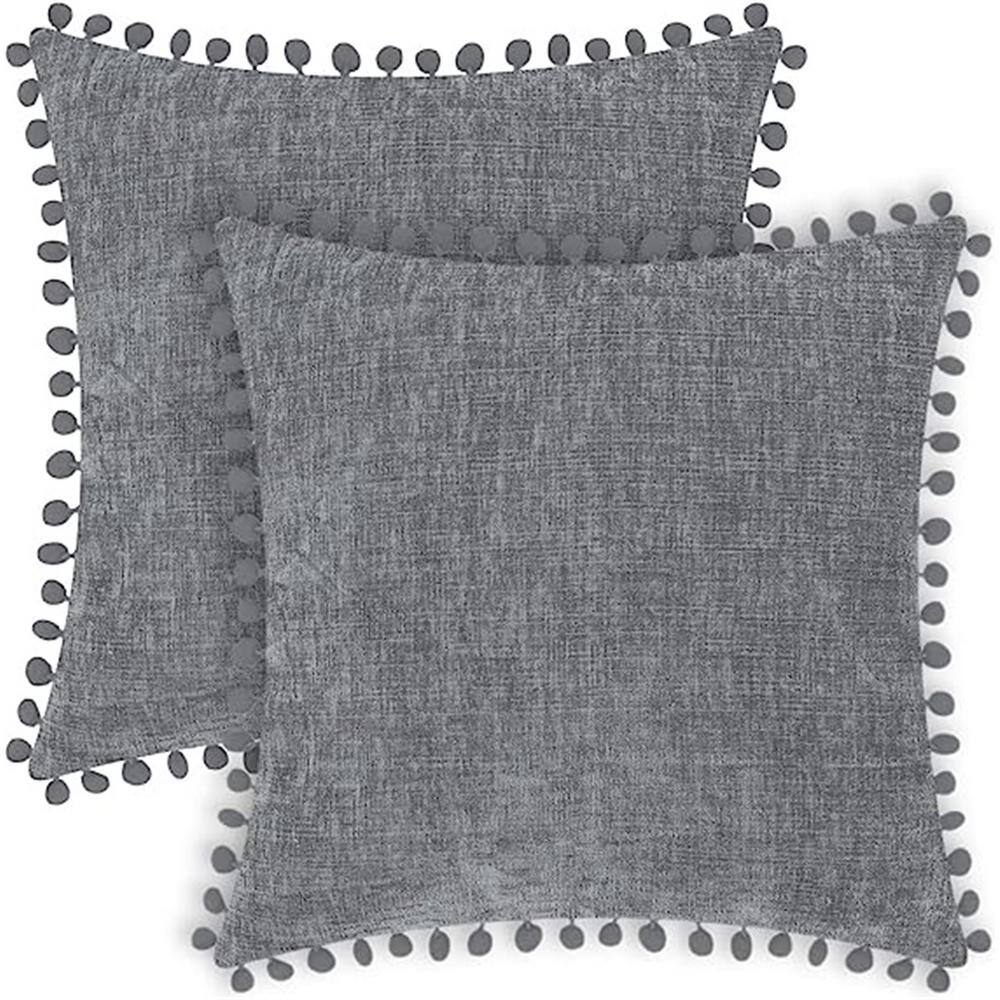 Outdoor Throw Pillow Cases Pack of Solid Dyed Soft Chenille Cushion Covers 