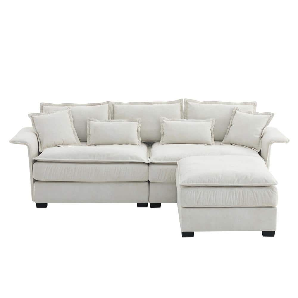 95 in Wide Rolled Arm Fabric L-Shaped Modern Double Cushions Sofa in Beige -  Z-joyee, P-S202200417