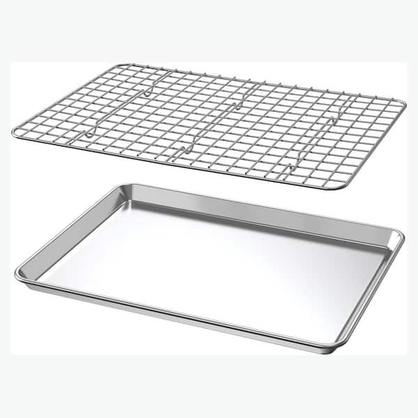 Natural Aluminum Recycled Aluminum Silver Bakeware Set Cookie Sheet with Stainless Steel Rack 2pcs