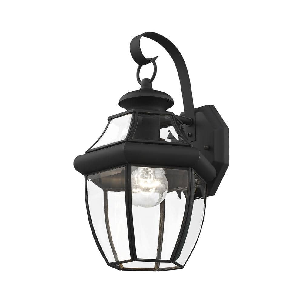 Colonial Black Brass Lantern Sconce with Beveled Glass