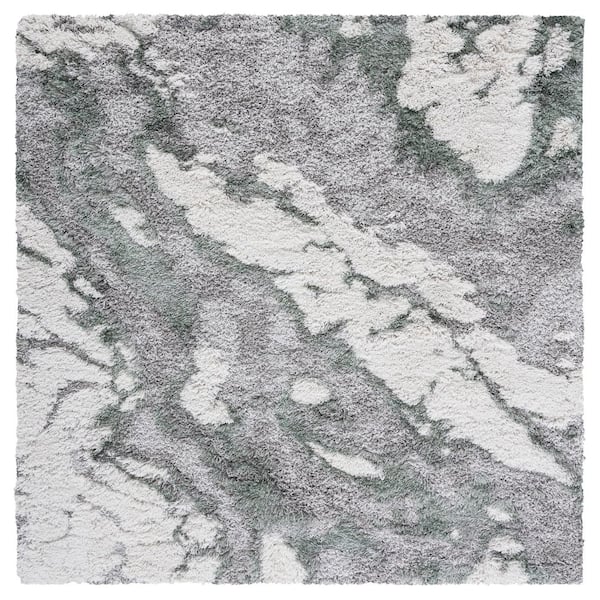 Horizon Shag Gray/Green 8 ft. x 8 ft. Abstract Marble Square Area Rug