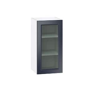 Devon 15 in. W x 30 in. H x 14 in. D Painted Blue Assembled Wall Kitchen Cabinet with Glass Door